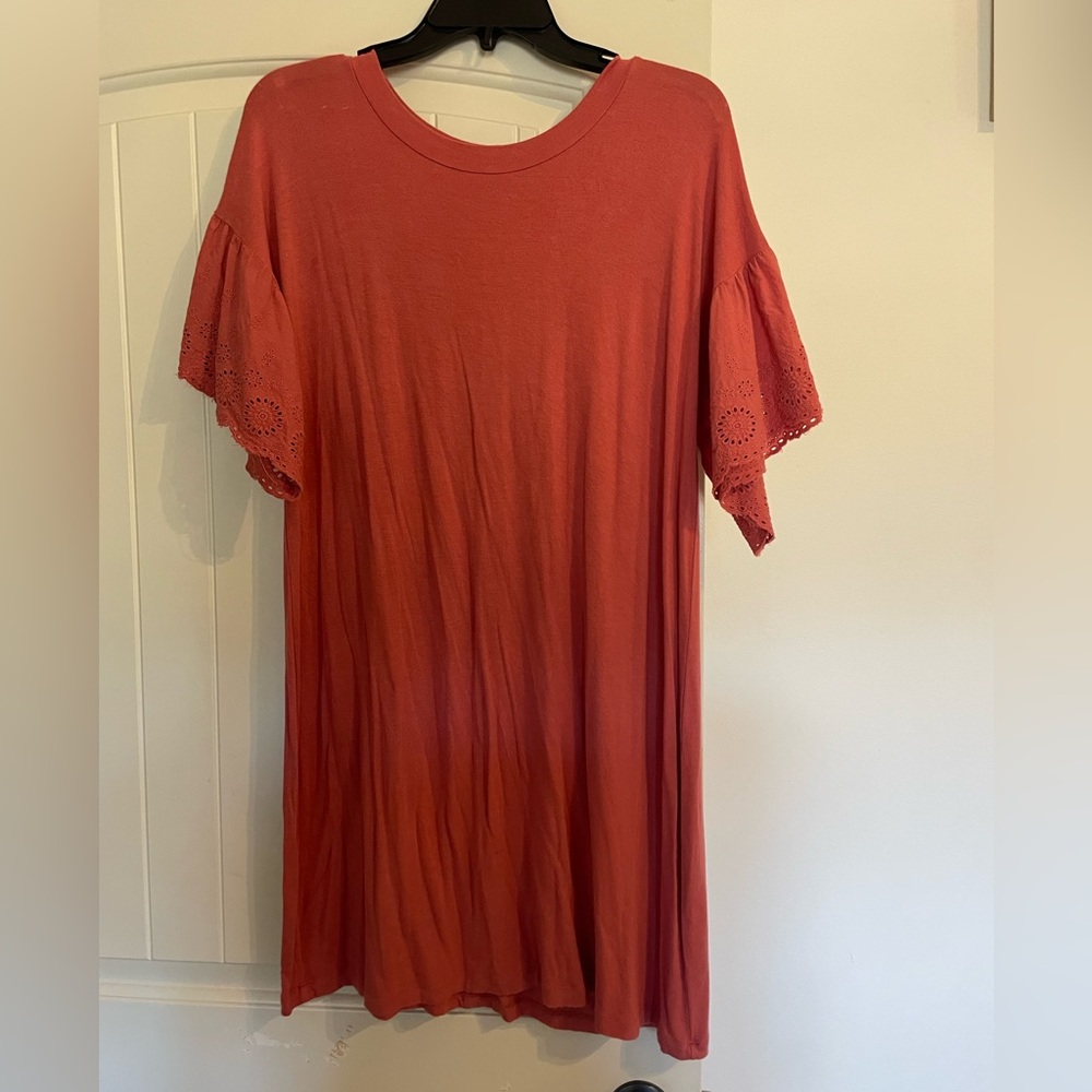 As U Wish Coral Tunic with Eyelet Sleeves